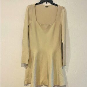 Aritzia Babaton Sculpt Knit Dress long sleeve fit and flared. creme quiet luxury